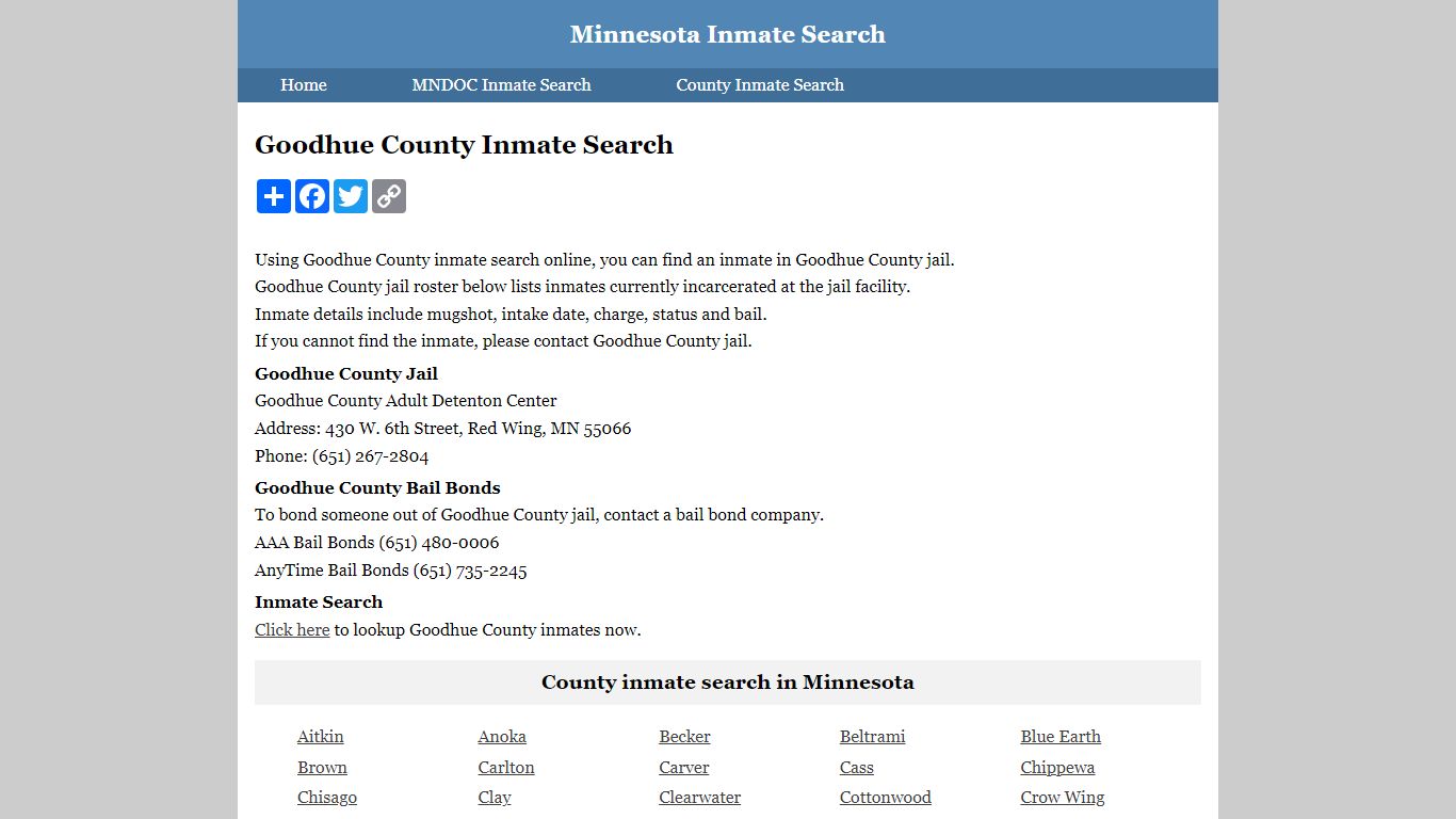Goodhue County Inmate Search